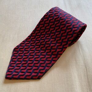 ZYLOSE GEORGE MACHADO Red Navy Blue Geometric 100% Silk Men Neck Tie USA 58" L